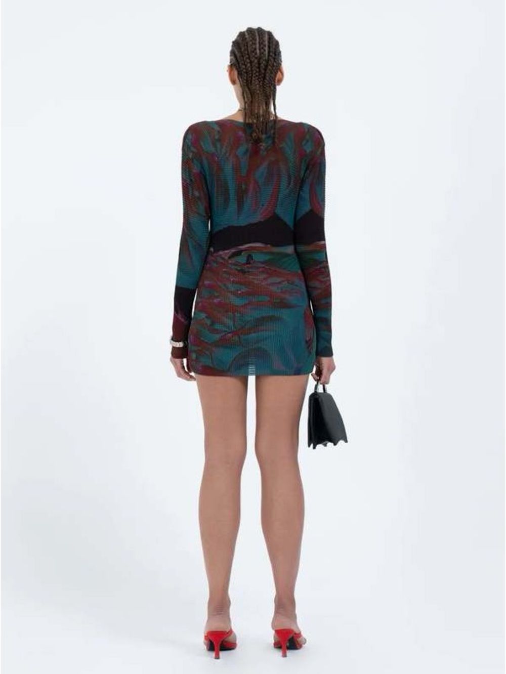 Arthur NWT Waffle Pleated Mini Dress 4 Waratah Teal Red - Picture 2 of 12